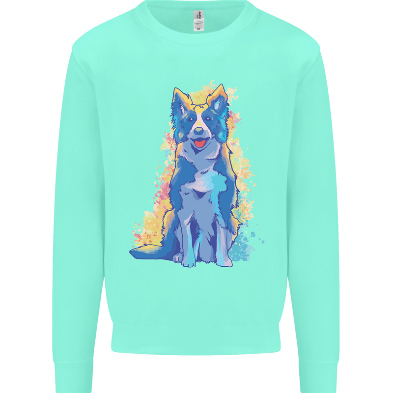 A Colourful Border Collie Dog Design Mens Sweatshirt Jumper Peppermint