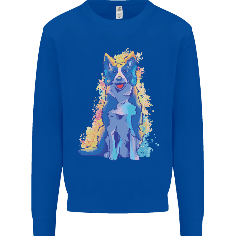 A Colourful Border Collie Dog Design Mens Sweatshirt Jumper Royal Blue