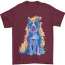 A Colourful Border Collie Dog Design Mens T-Shirt 100% Cotton Maroon
