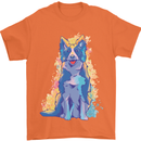 A Colourful Border Collie Dog Design Mens T-Shirt 100% Cotton Orange