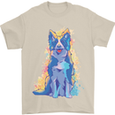 A Colourful Border Collie Dog Design Mens T-Shirt 100% Cotton Sand