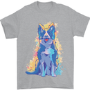 A Colourful Border Collie Dog Design Mens T-Shirt 100% Cotton Sports Grey