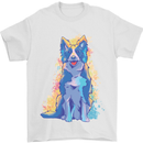 A Colourful Border Collie Dog Design Mens T-Shirt 100% Cotton White