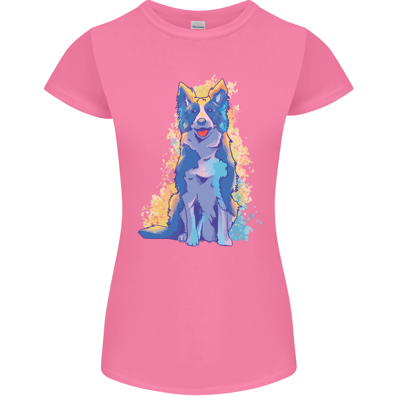 A Colourful Border Collie Dog Design Womens Petite Cut T-Shirt Azalea