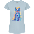 A Colourful Border Collie Dog Design Womens Petite Cut T-Shirt Light Blue