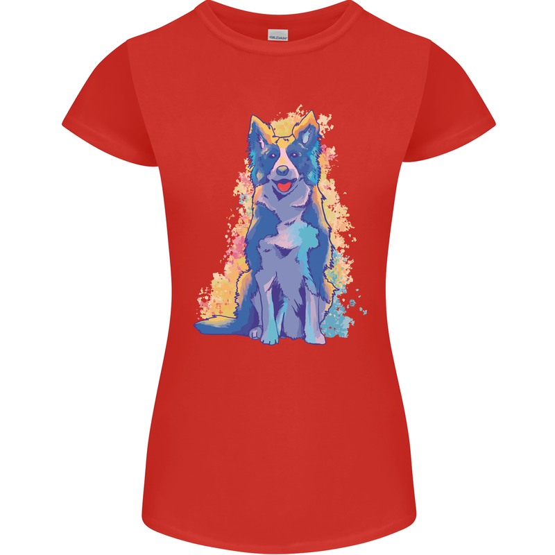 A Colourful Border Collie Dog Design Womens Petite Cut T-Shirt Red