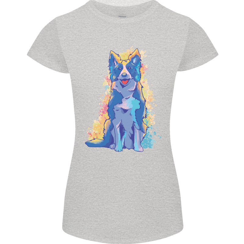 A Colourful Border Collie Dog Design Womens Petite Cut T-Shirt Sports Grey
