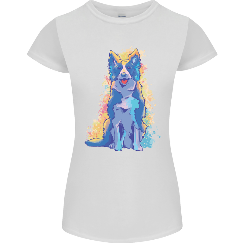 A Colourful Border Collie Dog Design Womens Petite Cut T-Shirt White