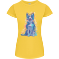 A Colourful Border Collie Dog Design Womens Petite Cut T-Shirt Yellow