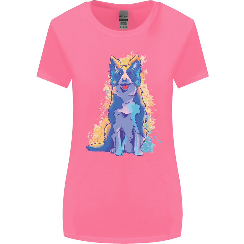 A Colourful Border Collie Dog Design Womens Wider Cut T-Shirt Azalea