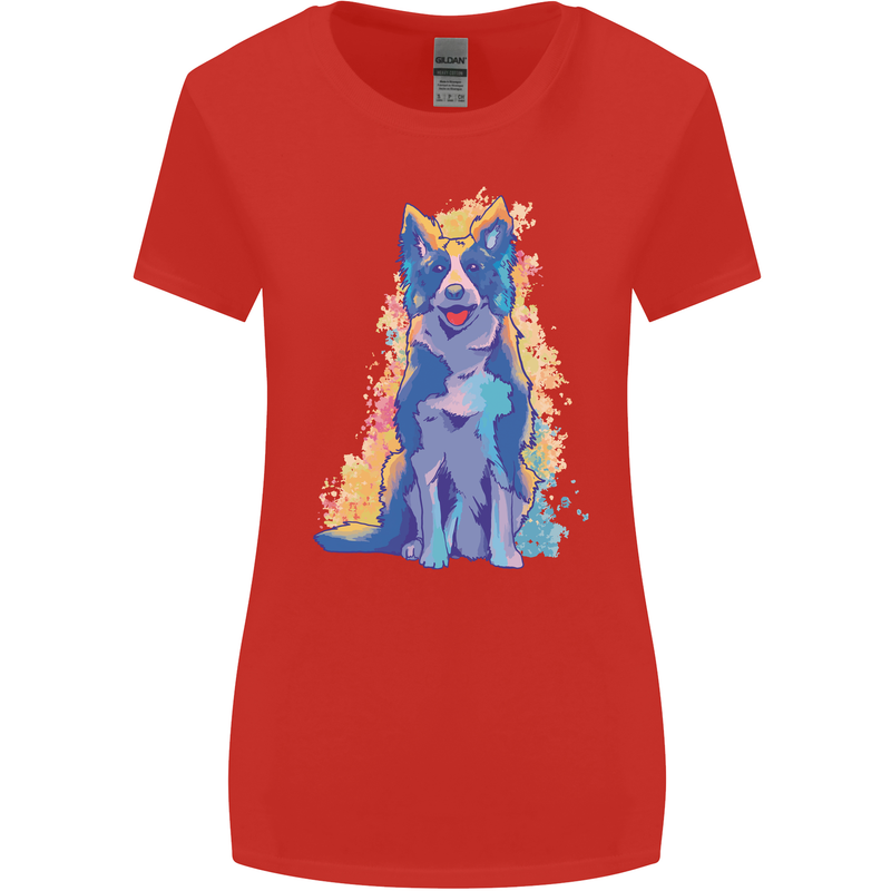 A Colourful Border Collie Dog Design Womens Wider Cut T-Shirt Red