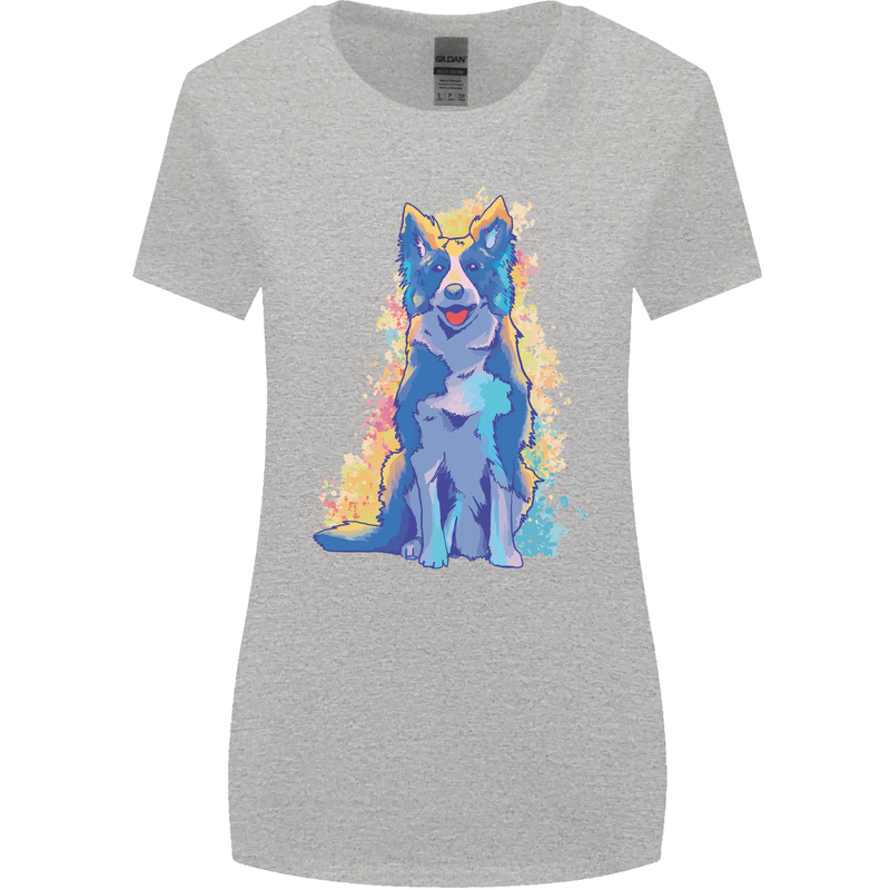 A Colourful Border Collie Dog Design Womens Wider Cut T-Shirt Sports Grey