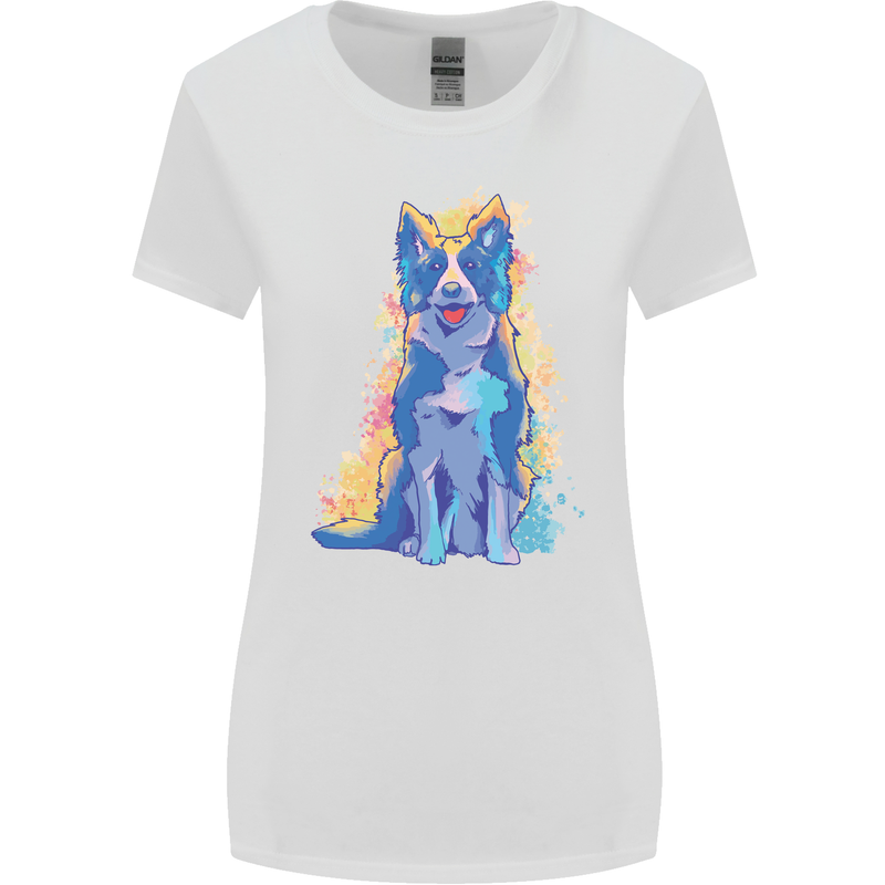 A Colourful Border Collie Dog Design Womens Wider Cut T-Shirt White