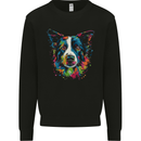 A Colourful Border Collie Dog Kids Sweatshirt Jumper Black