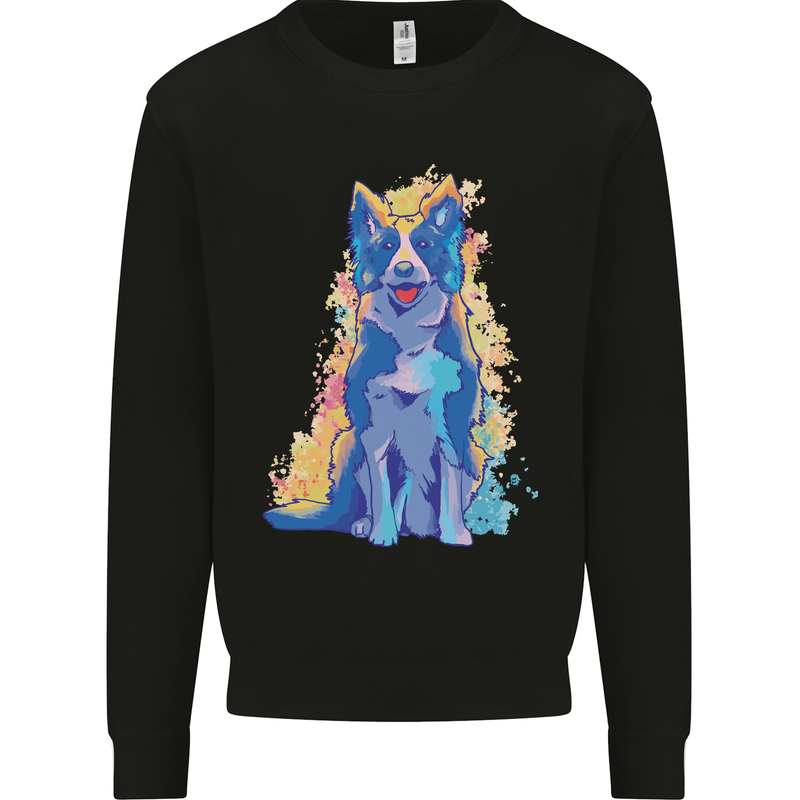 A Colourful Border Collie Dog Kids Sweatshirt Jumper Black