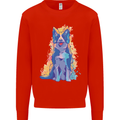 A Colourful Border Collie Dog Kids Sweatshirt Jumper Bright Red