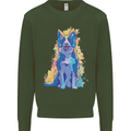 A Colourful Border Collie Dog Kids Sweatshirt Jumper Forest Green