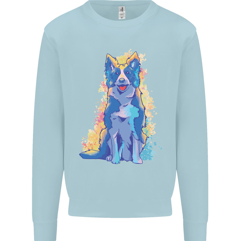 A Colourful Border Collie Dog Kids Sweatshirt Jumper Light Blue