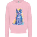 A Colourful Border Collie Dog Kids Sweatshirt Jumper Light Pink