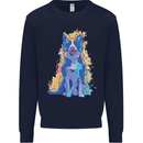 A Colourful Border Collie Dog Kids Sweatshirt Jumper Navy Blue