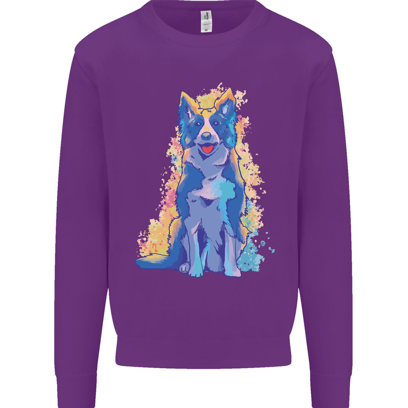 A Colourful Border Collie Dog Kids Sweatshirt Jumper Purple