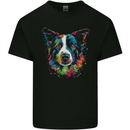 A Colourful Border Collie Dog Kids T-Shirt Childrens Black