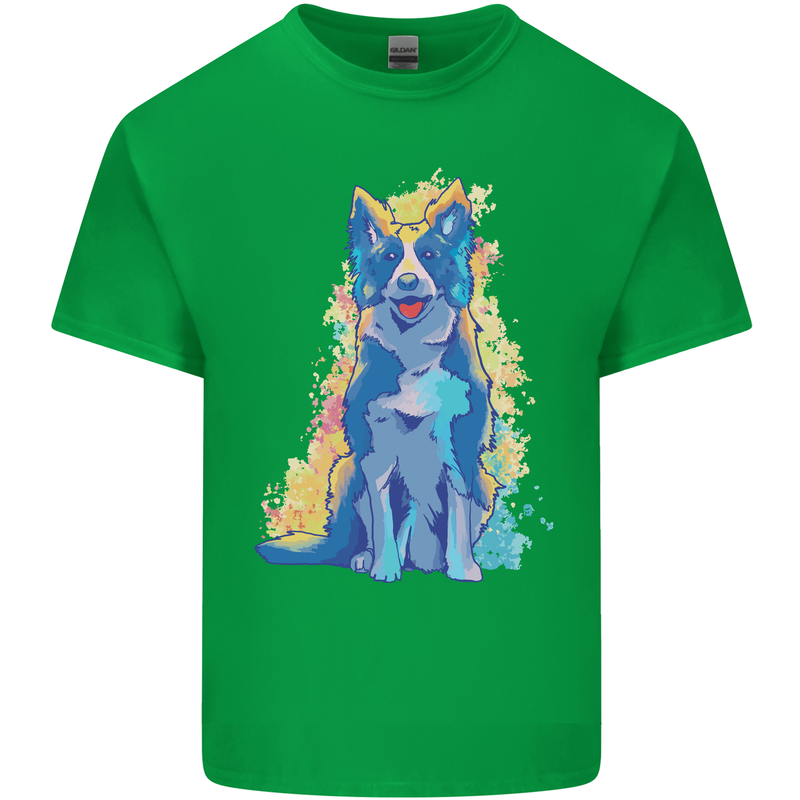 A Colourful Border Collie Dog Kids T-Shirt Childrens Irish Green
