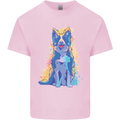 A Colourful Border Collie Dog Kids T-Shirt Childrens Light Pink