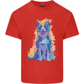 A Colourful Border Collie Dog Kids T-Shirt Childrens Red