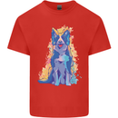 A Colourful Border Collie Dog Kids T-Shirt Childrens Red