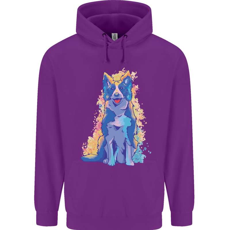A Colourful Border Collie Dog Mens 80% Cotton Hoodie Purple