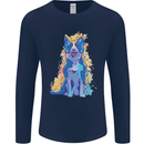 A Colourful Border Collie Dog Mens Long Sleeve T-Shirt Navy Blue