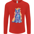 A Colourful Border Collie Dog Mens Long Sleeve T-Shirt Red