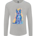 A Colourful Border Collie Dog Mens Long Sleeve T-Shirt Sports Grey