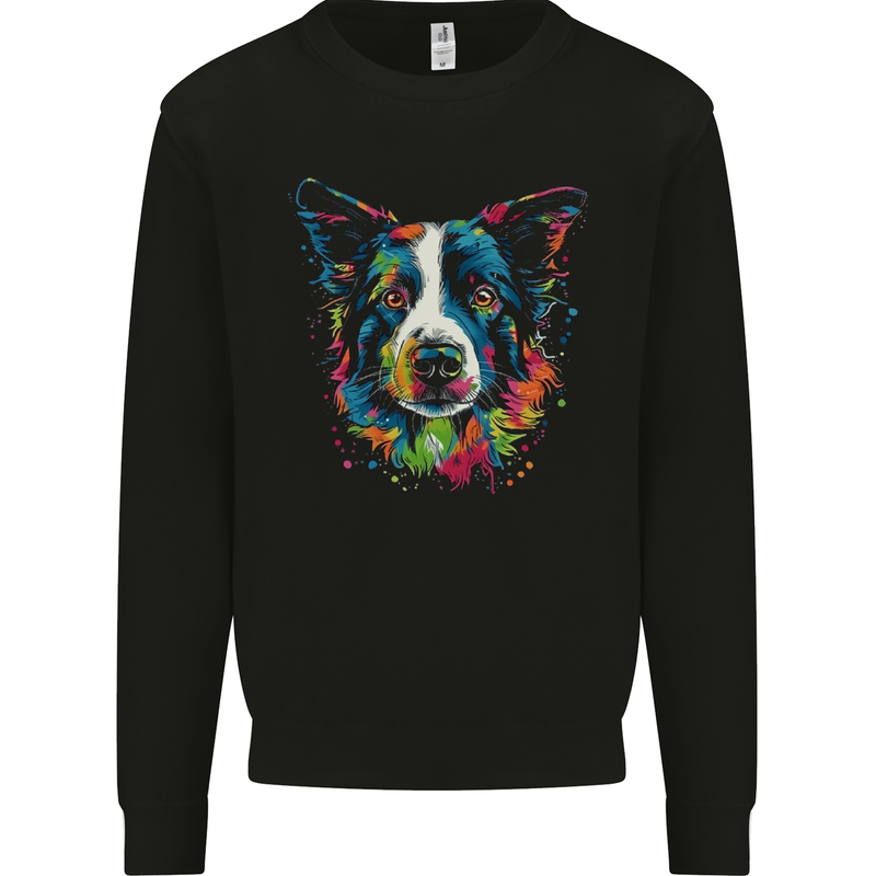 A Colourful Border Collie Dog Mens Sweatshirt Jumper Black