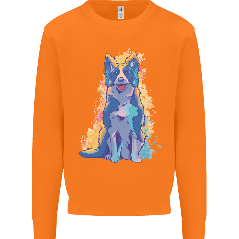 A Colourful Border Collie Dog Mens Sweatshirt Jumper Orange