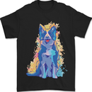 A Colourful Border Collie Dog Mens T-Shirt 100% Cotton Black