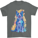 A Colourful Border Collie Dog Mens T-Shirt 100% Cotton Charcoal