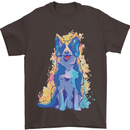 A Colourful Border Collie Dog Mens T-Shirt 100% Cotton Dark Chocolate