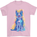 A Colourful Border Collie Dog Mens T-Shirt 100% Cotton Light Pink