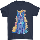A Colourful Border Collie Dog Mens T-Shirt 100% Cotton Navy Blue