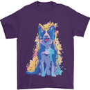 A Colourful Border Collie Dog Mens T-Shirt 100% Cotton Purple