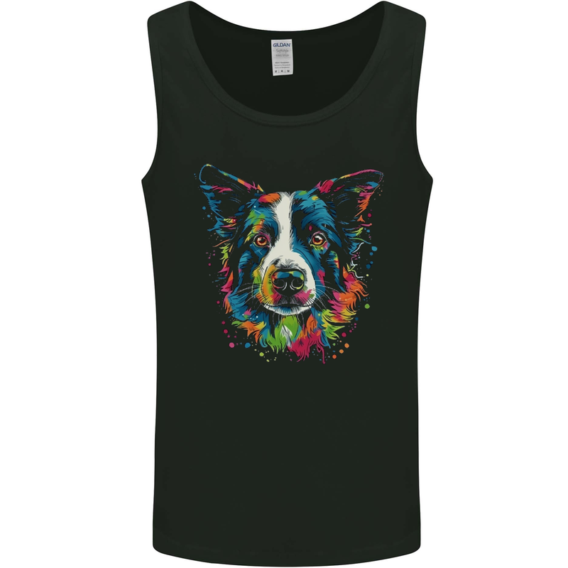 A Colourful Border Collie Dog Mens Vest Tank Top Black