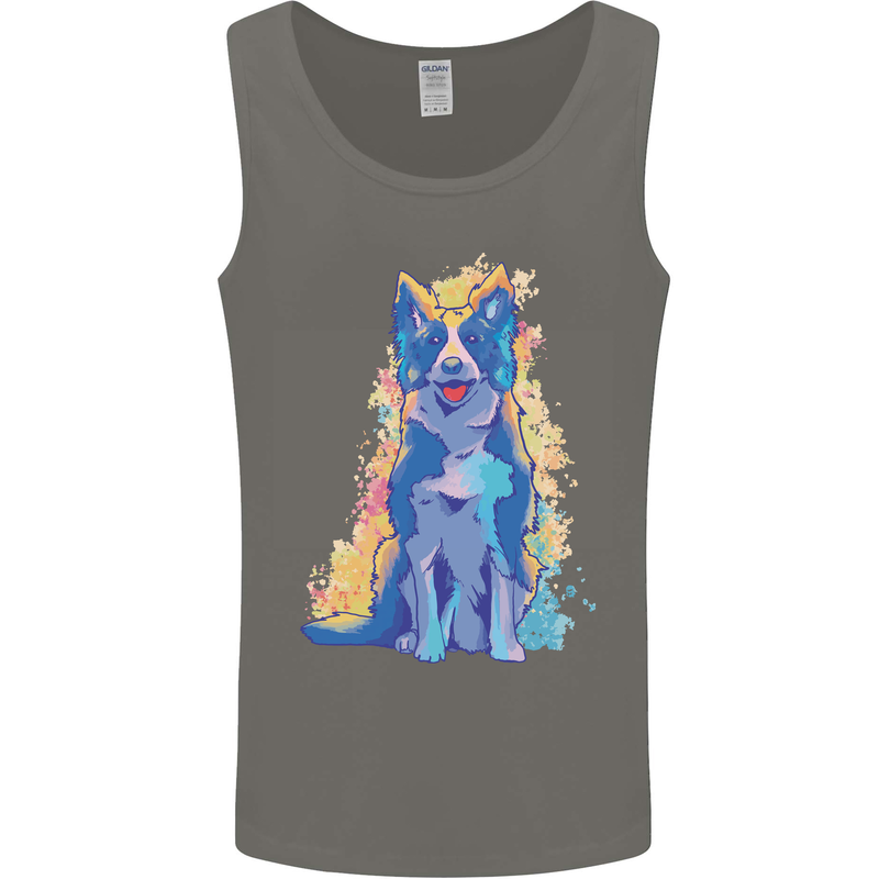 A Colourful Border Collie Dog Mens Vest Tank Top Charcoal