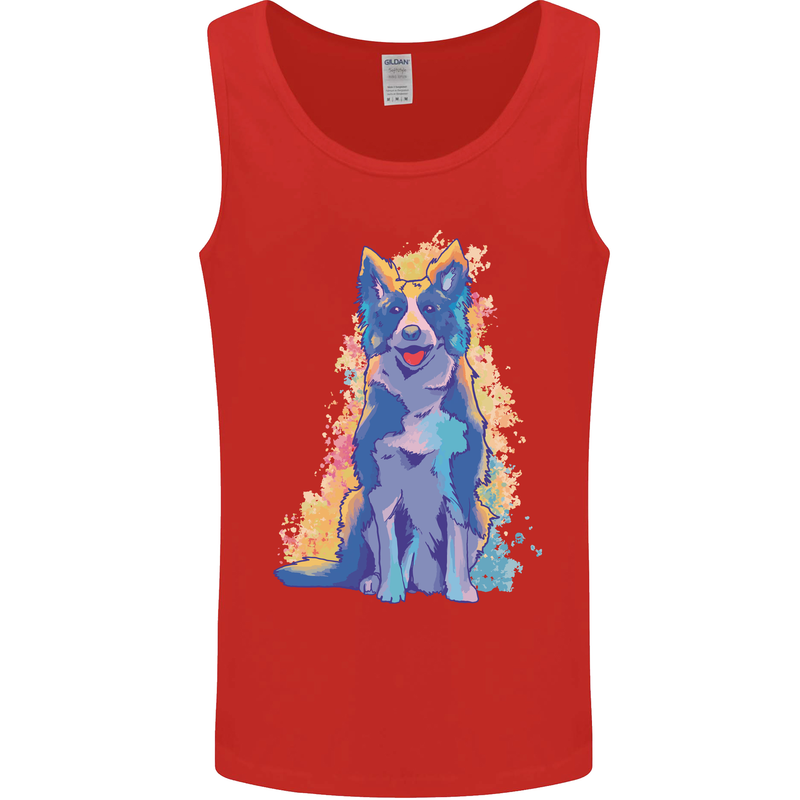 A Colourful Border Collie Dog Mens Vest Tank Top Red