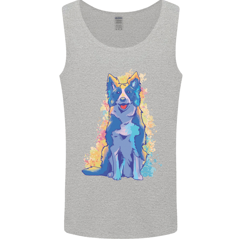 A Colourful Border Collie Dog Mens Vest Tank Top Sports Grey