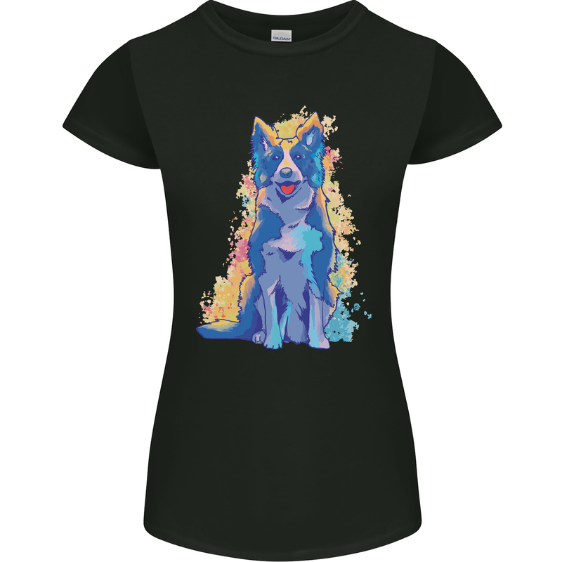 A Colourful Border Collie Dog Womens Petite Cut T-Shirt Black