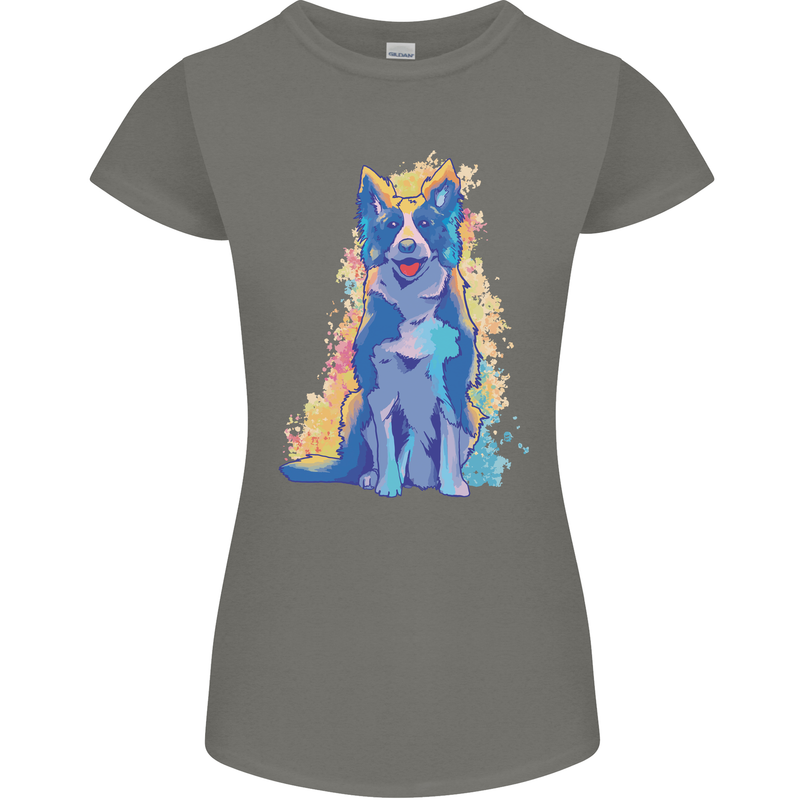 A Colourful Border Collie Dog Womens Petite Cut T-Shirt Charcoal