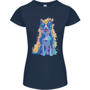 A Colourful Border Collie Dog Womens Petite Cut T-Shirt Navy Blue