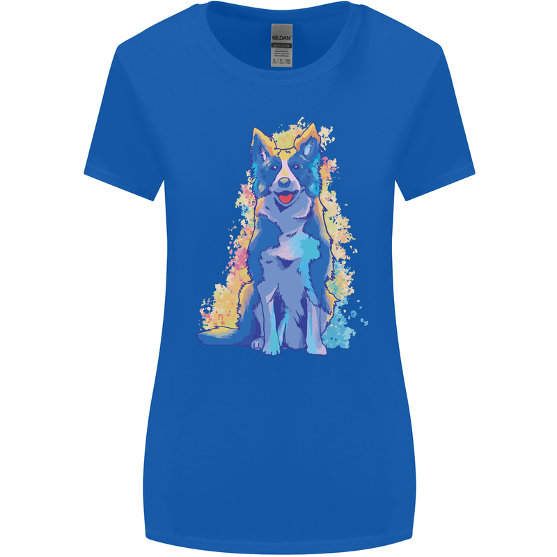 A Colourful Border Collie Dog Womens Wider Cut T-Shirt Royal Blue
